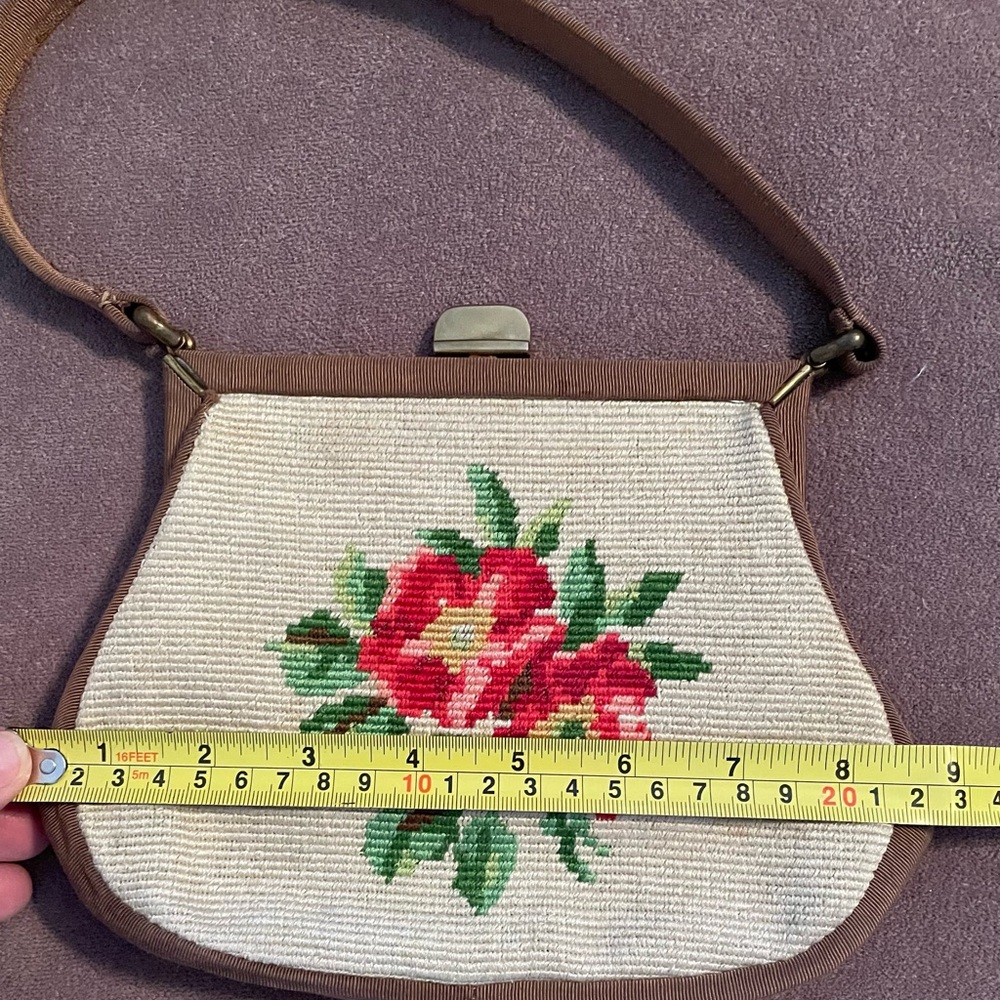 Vintage Floral Embroidered Brown and Cream Handbag - Picture 14 of 16